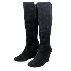 TORY BURCH~Irene~BLACK SUEDE KNEE HIGH BOOTS WEDGE HEEL Size 6.5